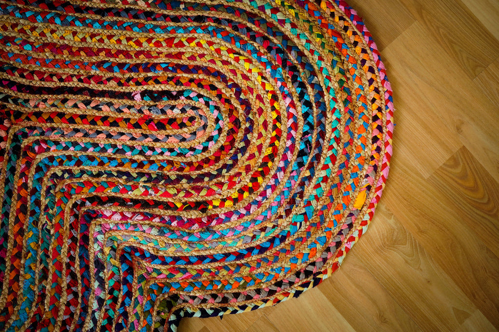 Heart Shaped Chindi Jute Multicolour Rag Braided Boho Rug, Bohemian Jute mat , Eco friendly Rug, Coastal Rug, Natural Rug, Jute Rag Rug