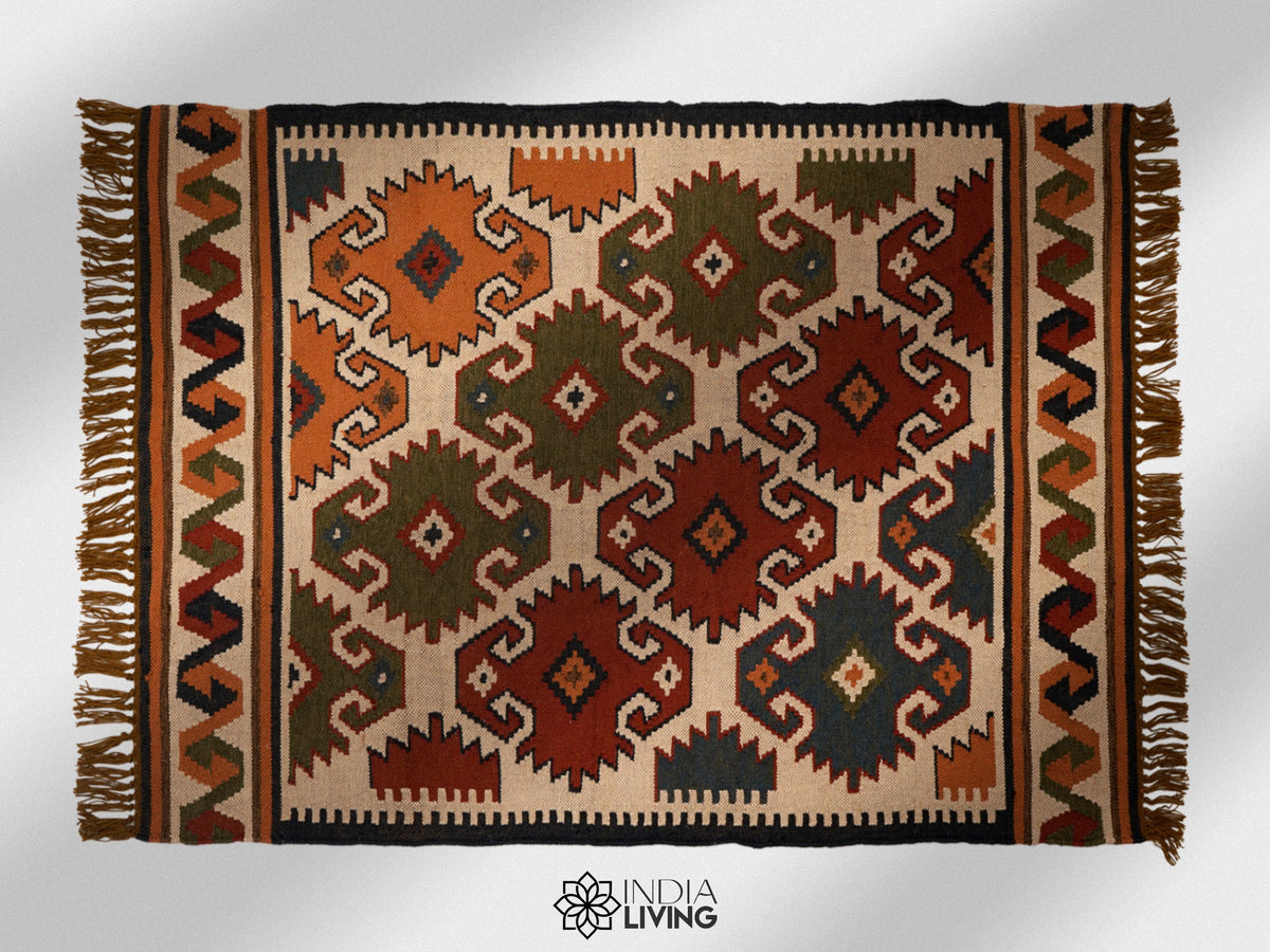 Close-up of the multicolor Aztec geometric weave
