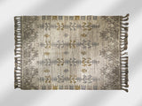 Beige grey kilim rug in bedroom setting