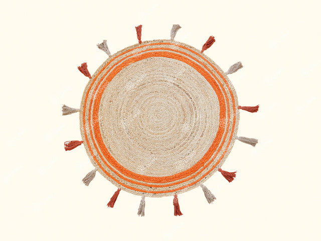 Orange jute mat styled in an entryway