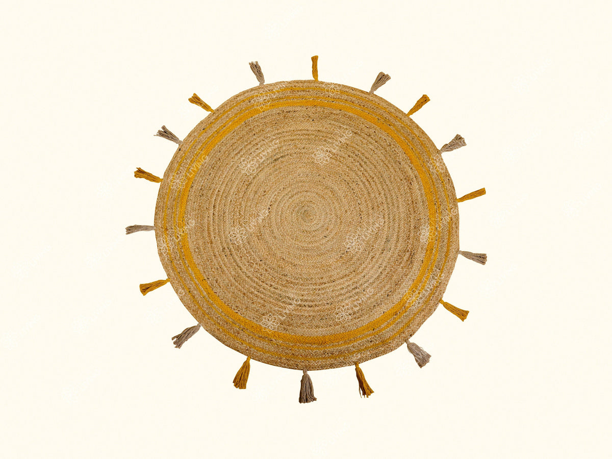 Yellow jute mat styled in an entryway