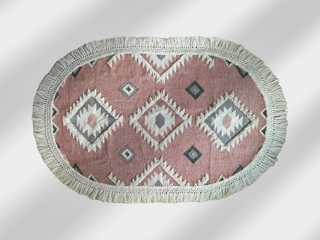 Pink Bohemian Oval Wool Shaggy Rug , Oval rug for Living room -Handcrafted Moroccan decor rug, Custom made