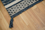 Denim blue kilim rug on outdoor patio