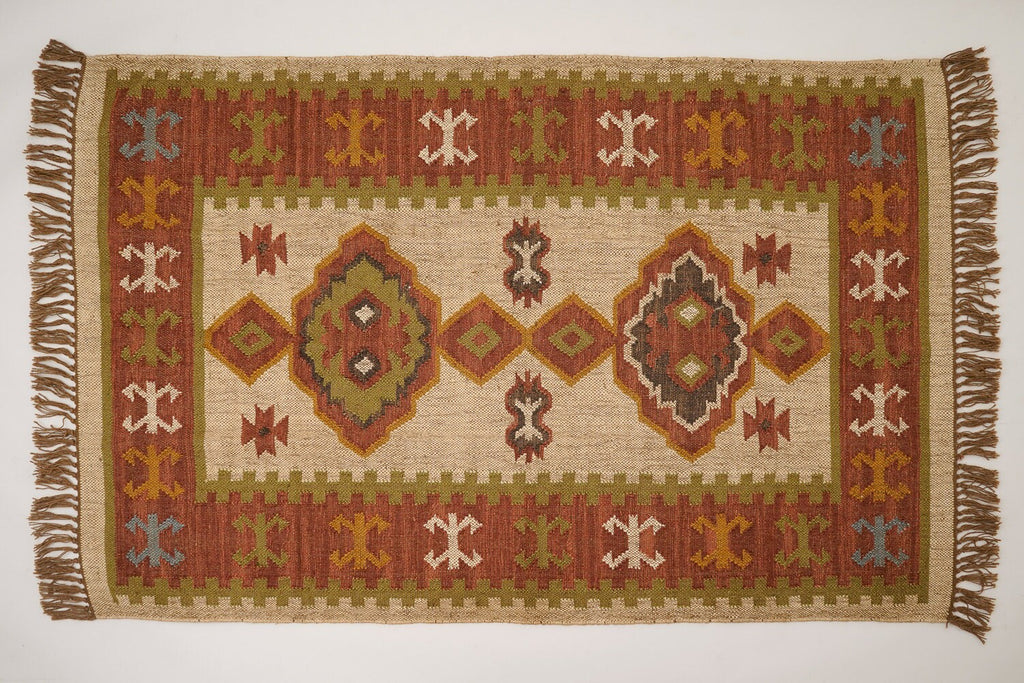 Kilim Rug, Wool jute Living room rug Rug, Traditional Indian Handmade, Artistic, Hand-Woven Wool Jute, Customizable in any size