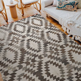 Chenille wool kilim grey rug flat view