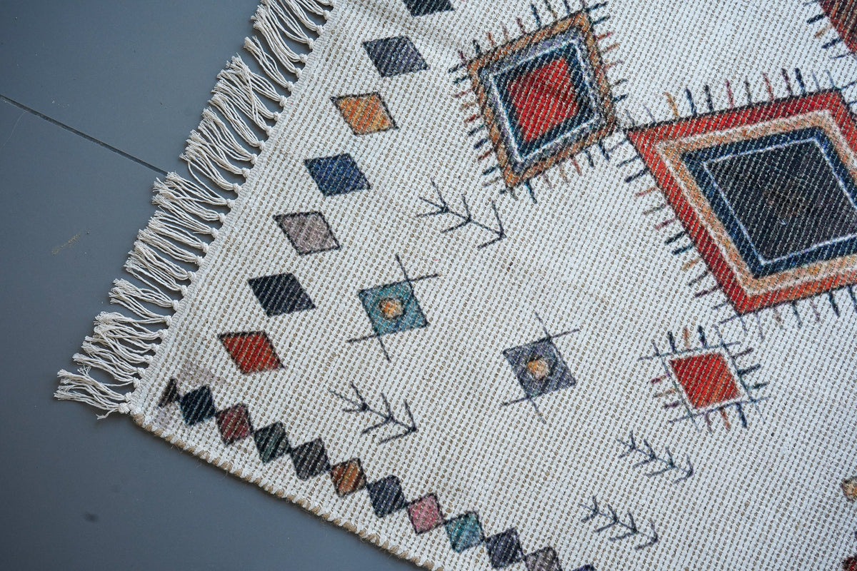 Detail shot of print texture on ivory jute rug