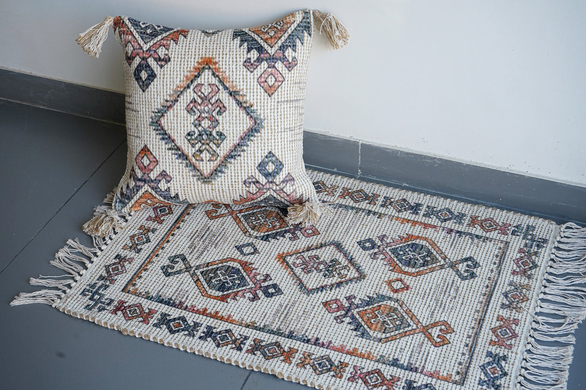 Ivory jute rug shown in small 2x3 entryway size
