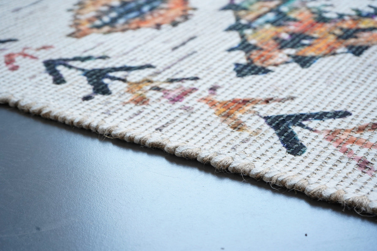 Overhead view of off white jute rug