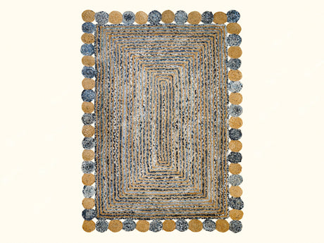Denim blue Chindi Striped Jute Rag Rug - Sustainable Home Decor - Natural Textured - Custom made 4x6 5x8 6x9 8x10 9x12