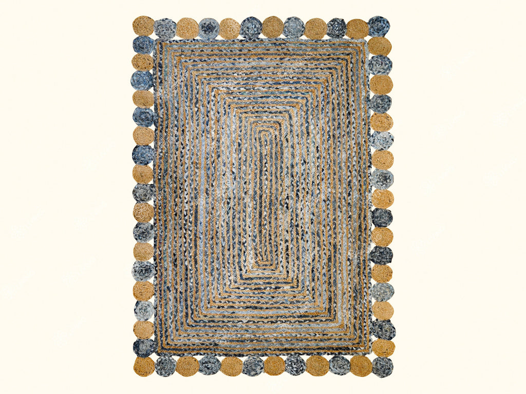 Denim blue Chindi Striped Jute Rag Rug - Sustainable Home Decor - Natural Textured - Custom made 4x6 5x8 6x9 8x10 9x12