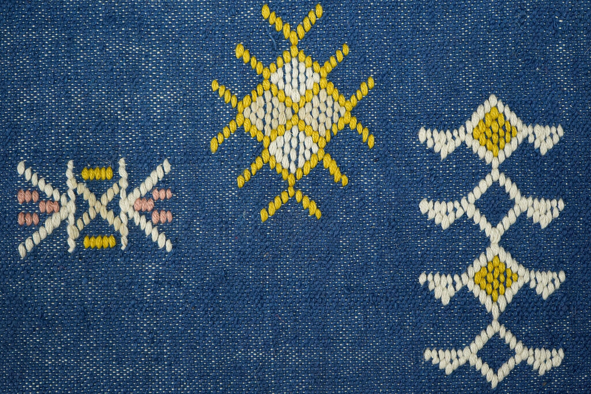 Texture close-up of blue kilim flatweave
