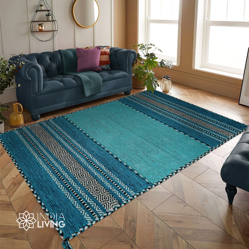 Teal Blue Kilim Rug, Indian Handmade, Vintage, Aesthetic Room Decor, Moroccan, Trending, Living Room Carpet, Hallway Runner, Aqua Blue Rug