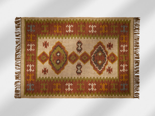 Wool jute kilim rug flat view