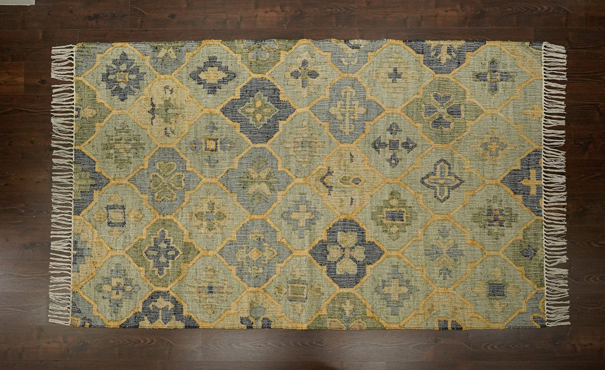 Close-up of the sage green abstract floral weave