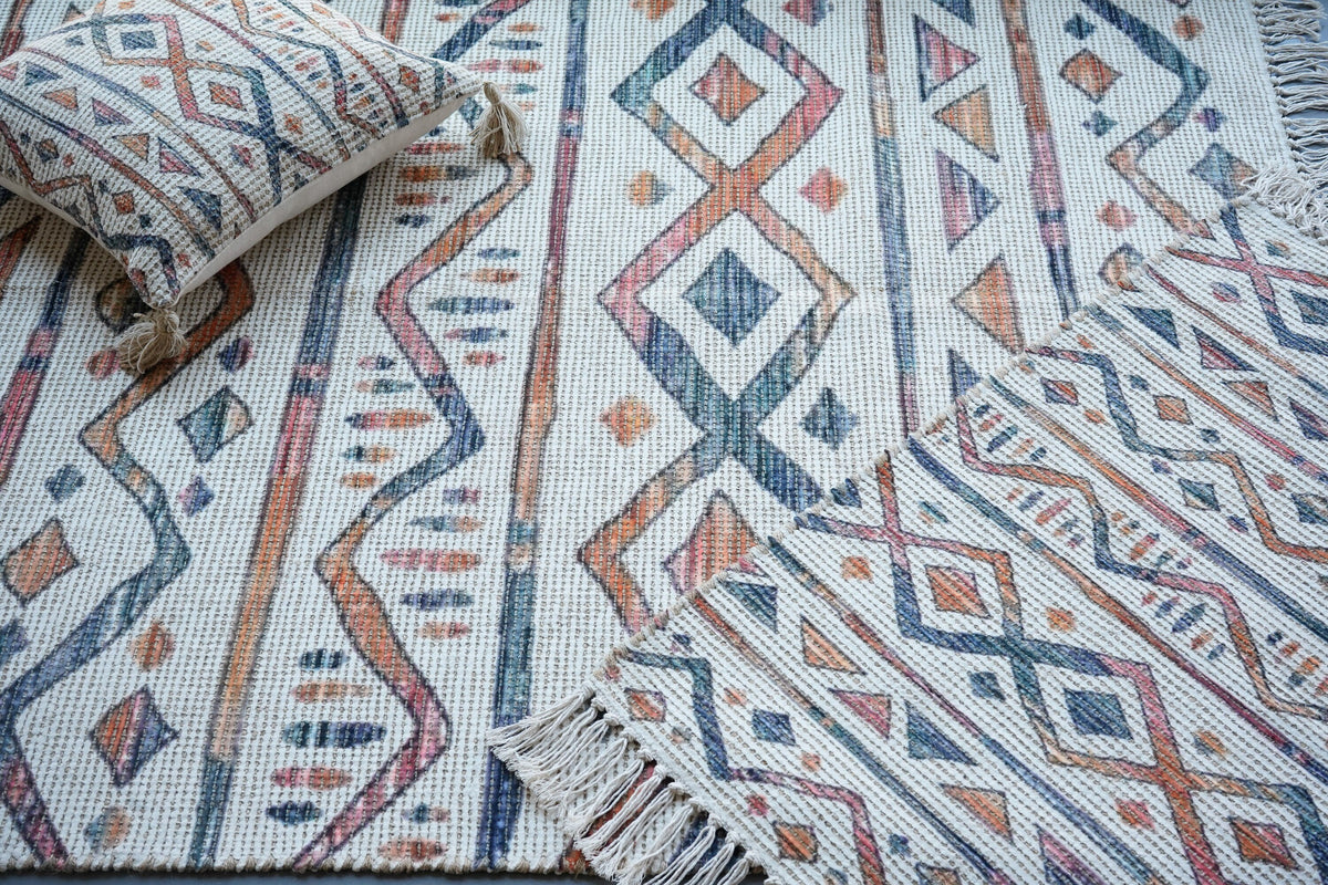 Striped ivory rug placed at an entryway