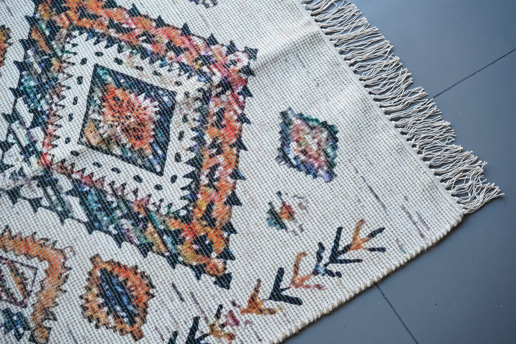 Bohemian rug 2x3, small rug, Moroccan prints, decorative rug, Off white rug 4x6, Jute Chenille rug