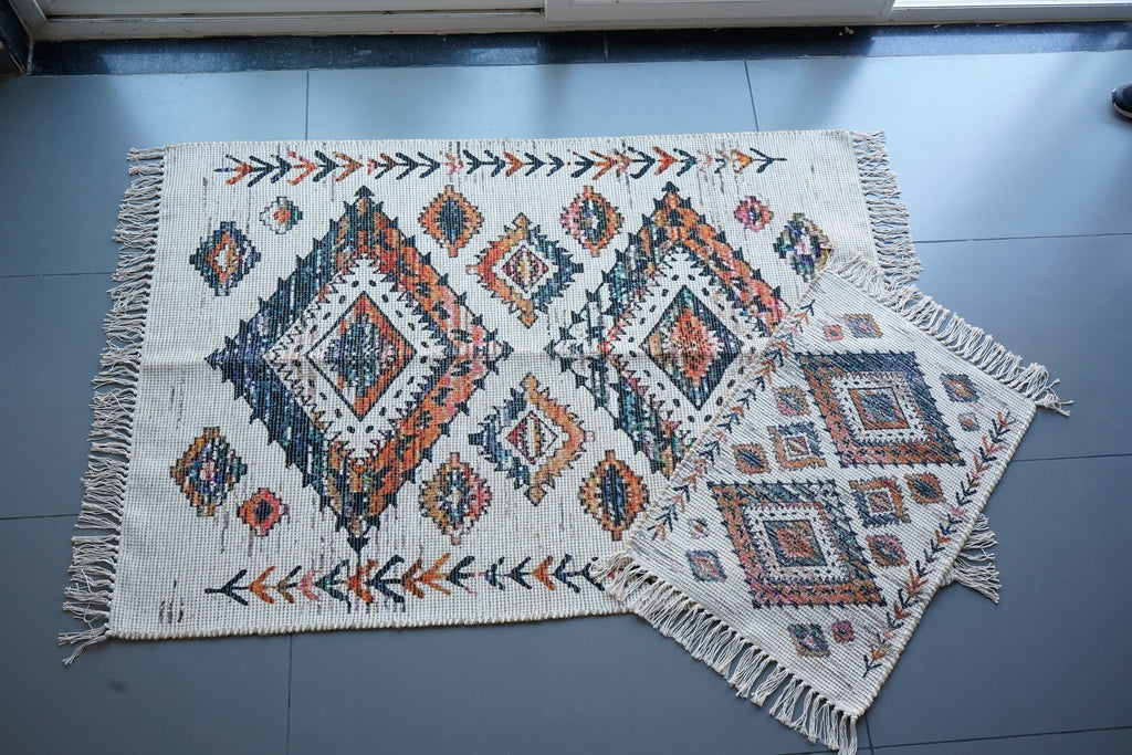 Bohemian rug 2x3, small rug, Moroccan prints, decorative rug, Off white rug 4x6, Jute Chenille rug