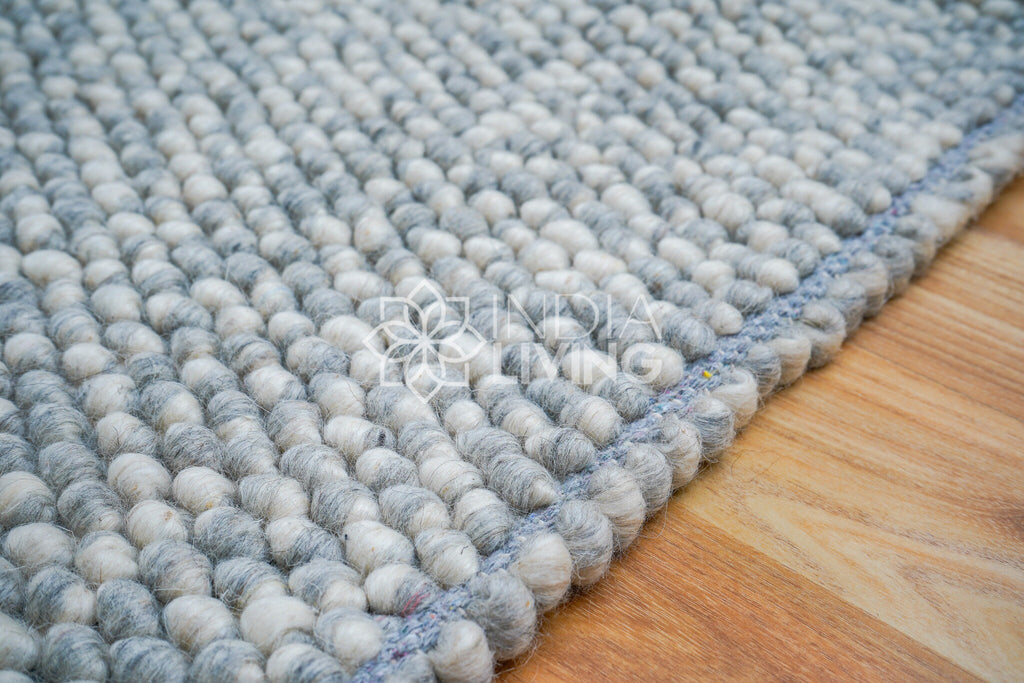 Hand woven Grey Scandinavian inspired Chunky Looped Indoor Wool Rug, Cozy, Felted wool Rug, Custom made area rug