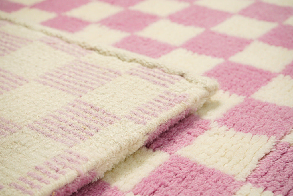 Pink Checkered rug - Hand Knotted Premium Geometric Modern decor rug, Custom made in all sizes