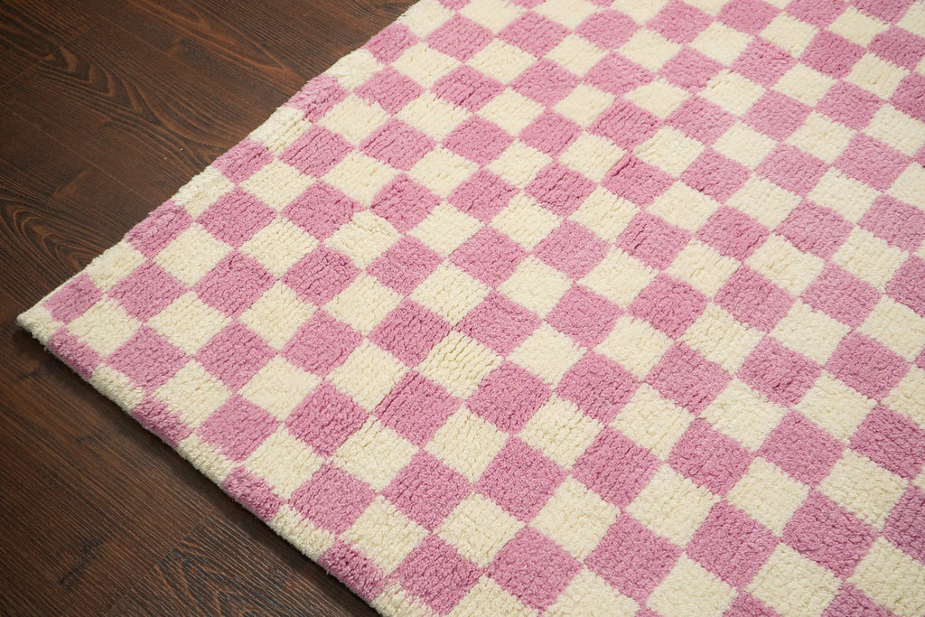 Pink Checkered rug - Hand Knotted Premium Geometric Modern decor rug, Custom made in all sizes