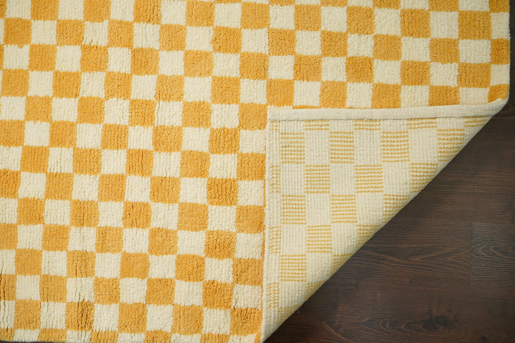 Yellow checkered Wool rug - Hand knotted, Super soft, Geometric abstract, Custom made