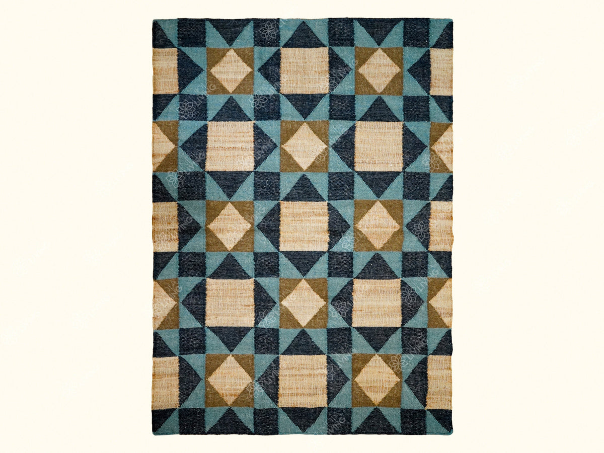 Rug corner view showing abstract geometric detail
