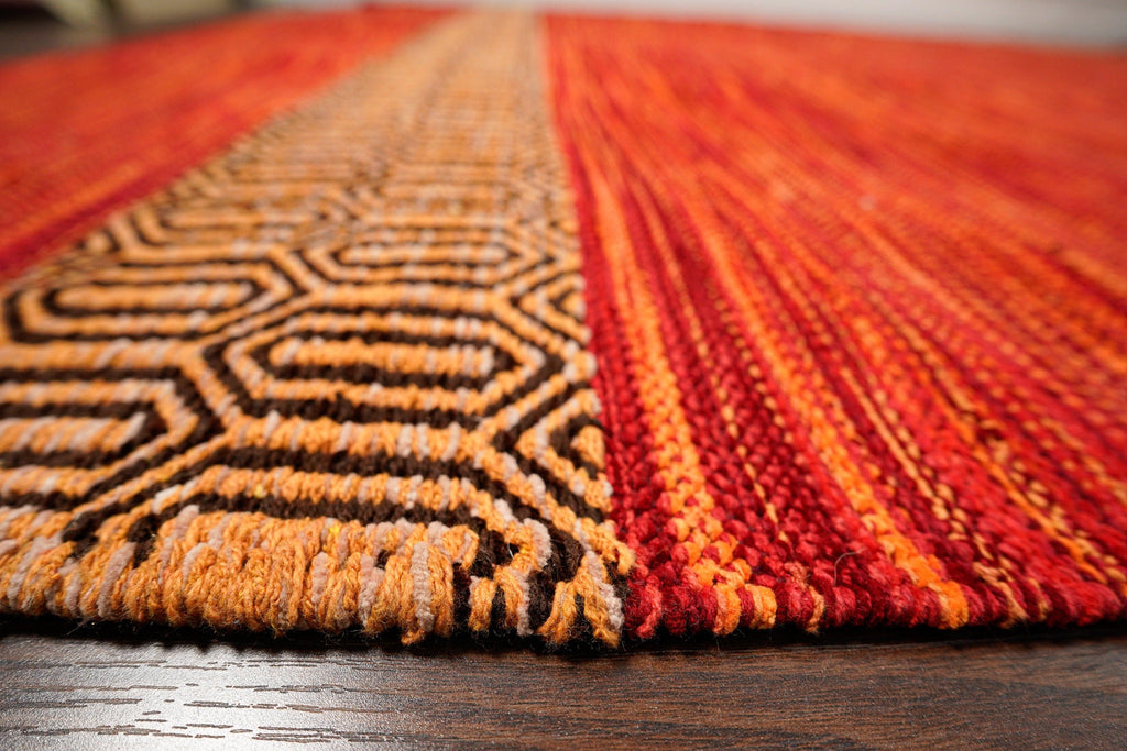 Red Kilim Rug - Himalaya | Living room rug, Vibrant Cotton Chenille rug, Indian traditional large area rug 8x10