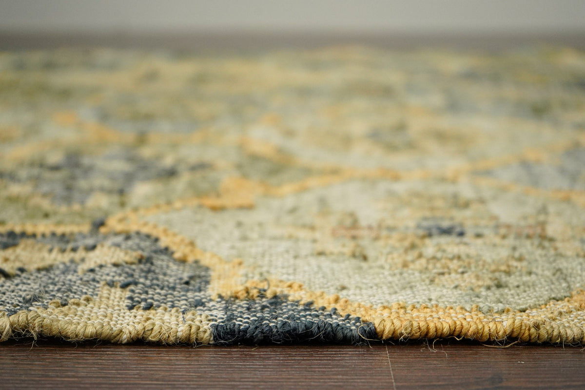 Sage green jute rug texture close-up
