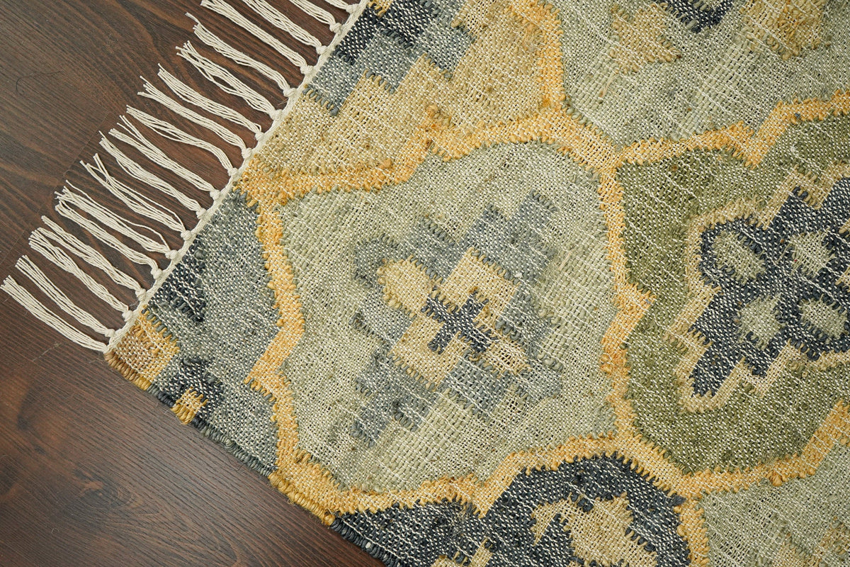 Sage green jute rug full pattern overhead view