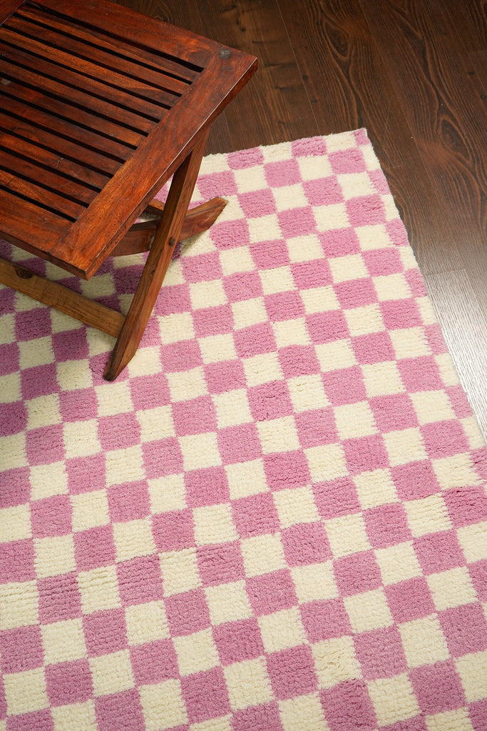 Pink Checkered rug - Hand Knotted Premium Geometric Modern decor rug, Custom made in all sizes