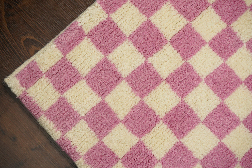 Pink Checkered rug - Hand Knotted Premium Geometric Modern decor rug, Custom made in all sizes