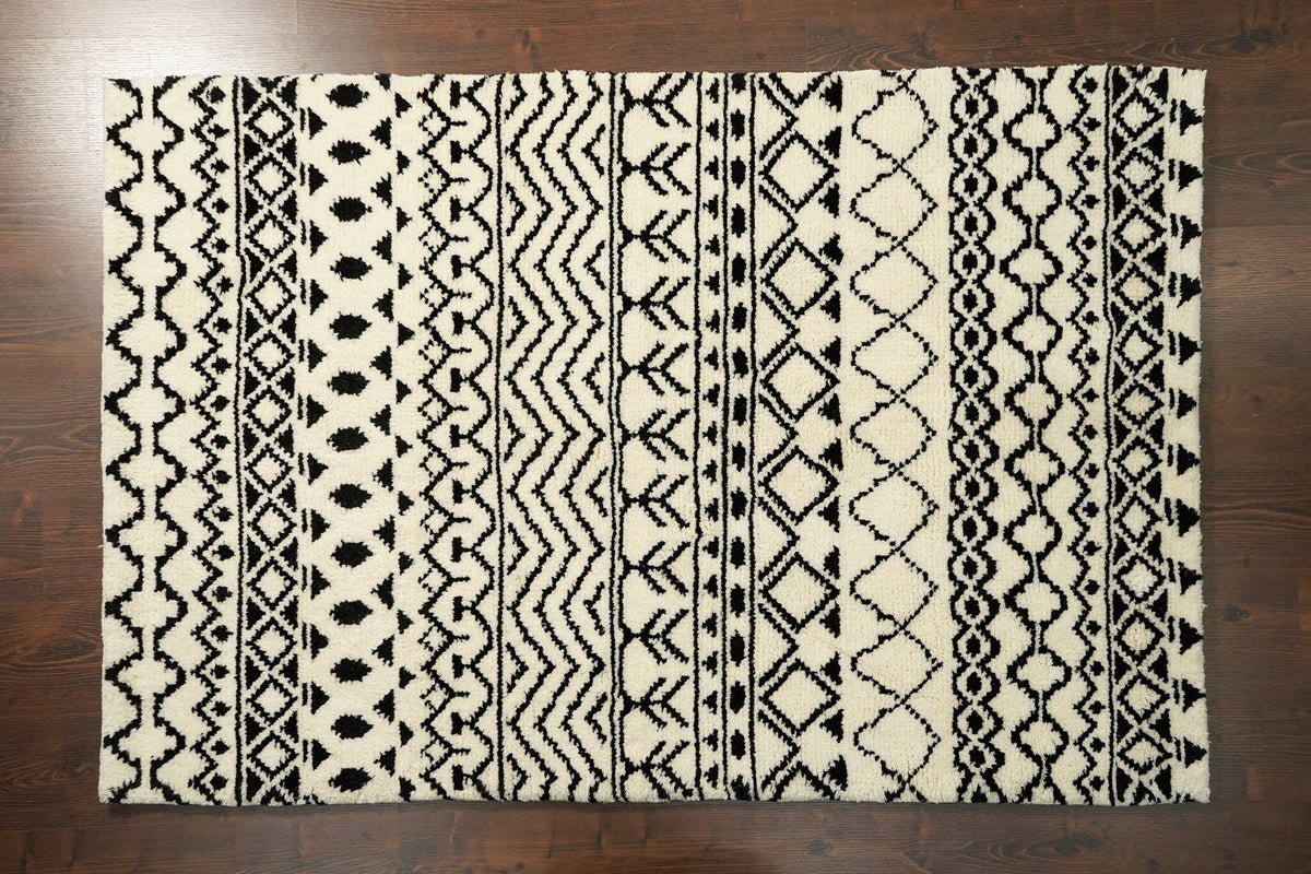 Wide shot of ivory Berber rug in a bright room