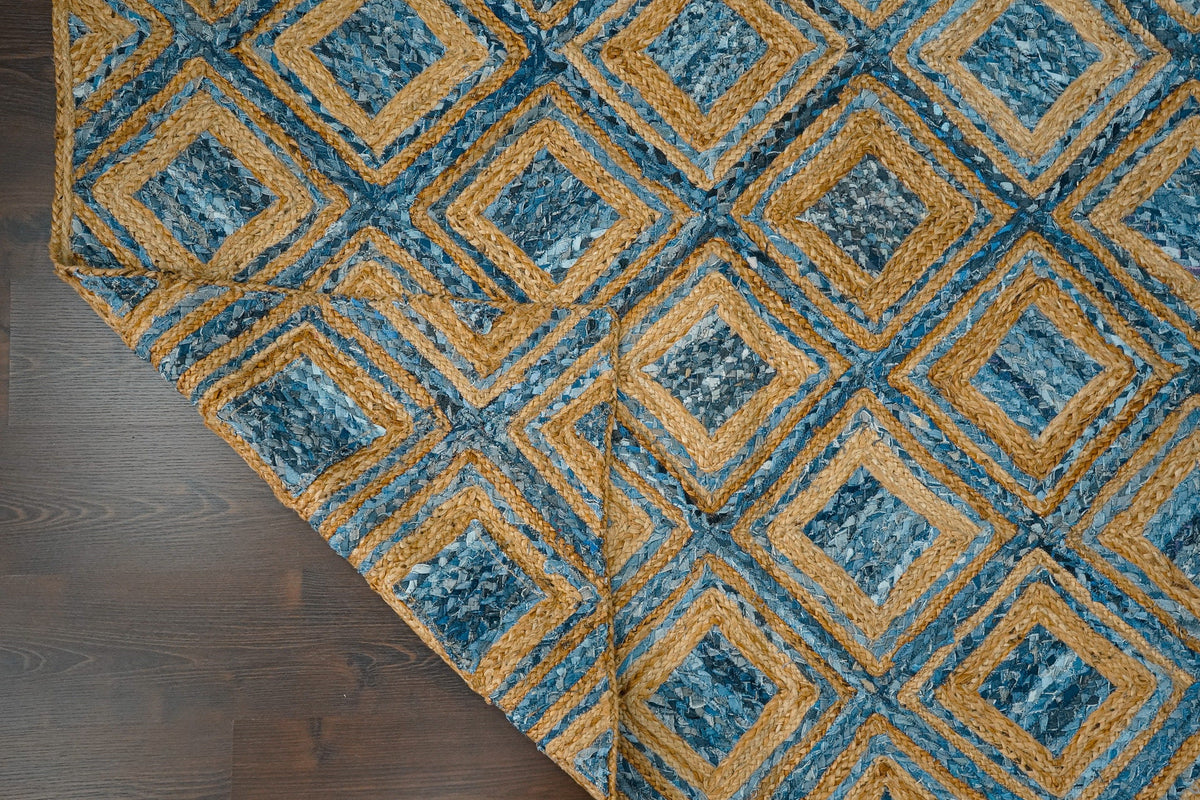 Blue braided jute rug corner detail