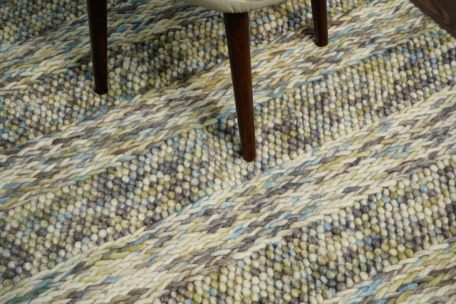 Multi colour hand knotted wool rug flat lay