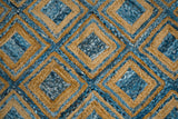 Blue braided jute rug texture close-up