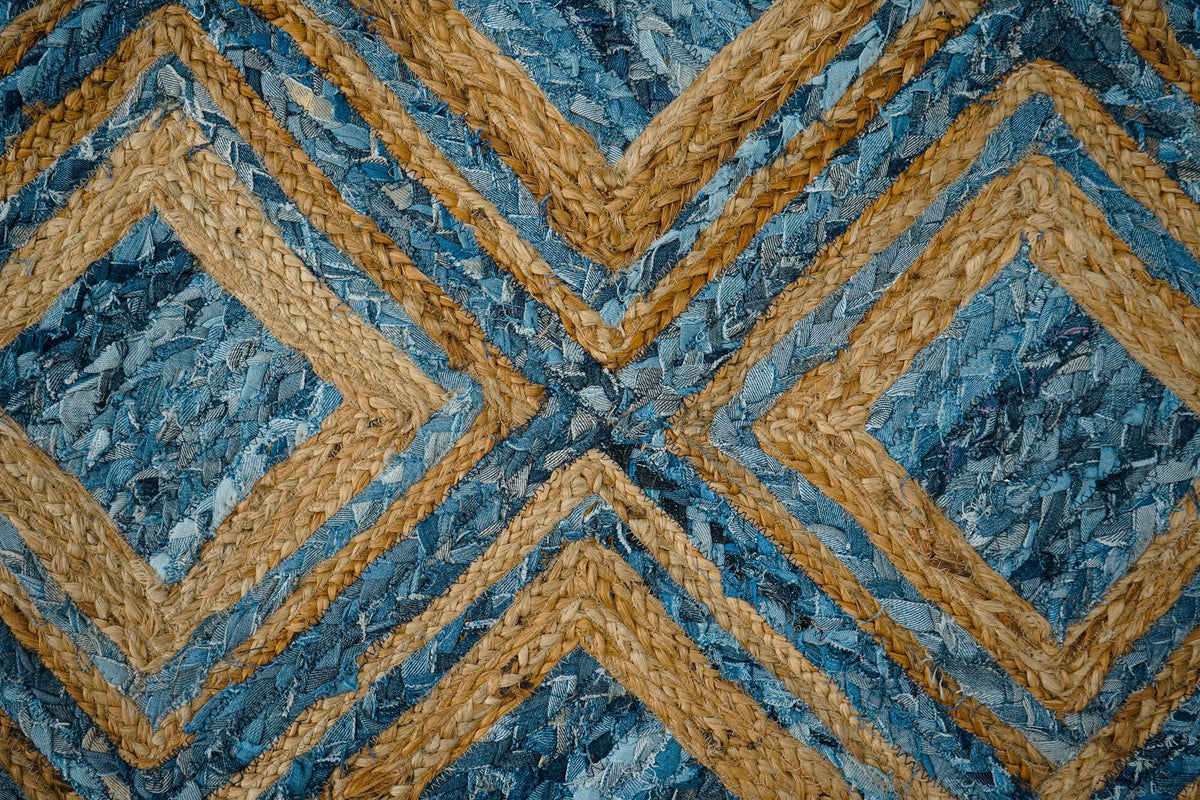 Blue braided jute rug full view