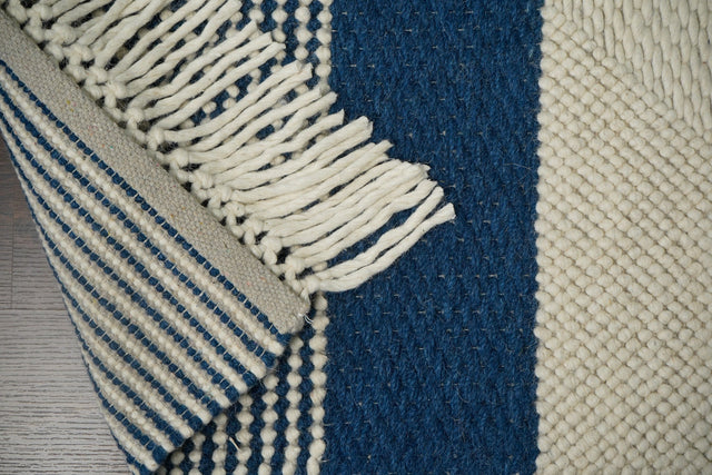 Bohemian blue wool rug, flat lay view