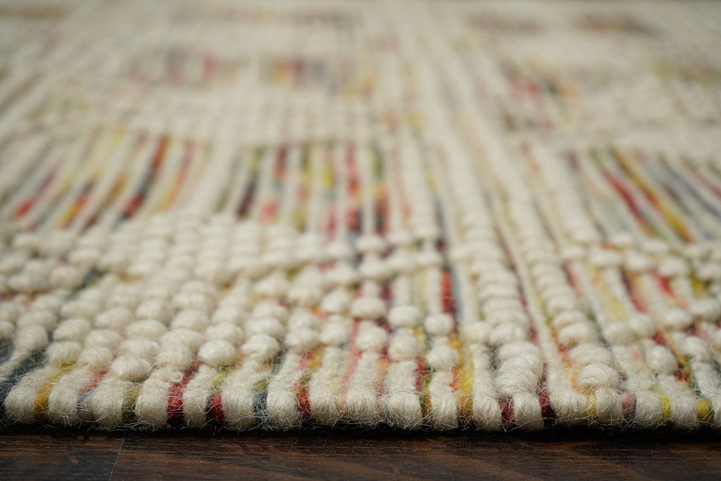 Multi Blend Abstract Chunky Looped Colourful Wool area rug, Scandinavian inspired decor, Bohemian, Custom made