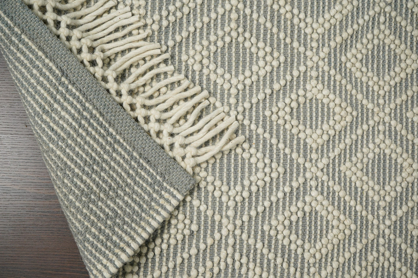 Diamond loop wool rug flat lay showing full pattern