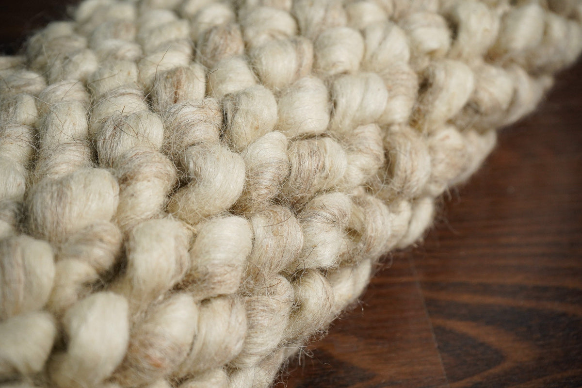 Alternate angle of taupe chunky wool rug