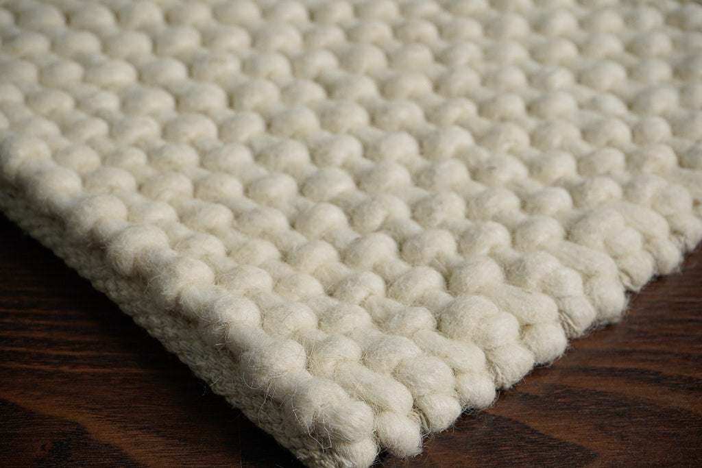 Hand knitted Ivory Wool Area rug, Chunky Basket weave indoor White wool rug, Custom made Room Rug