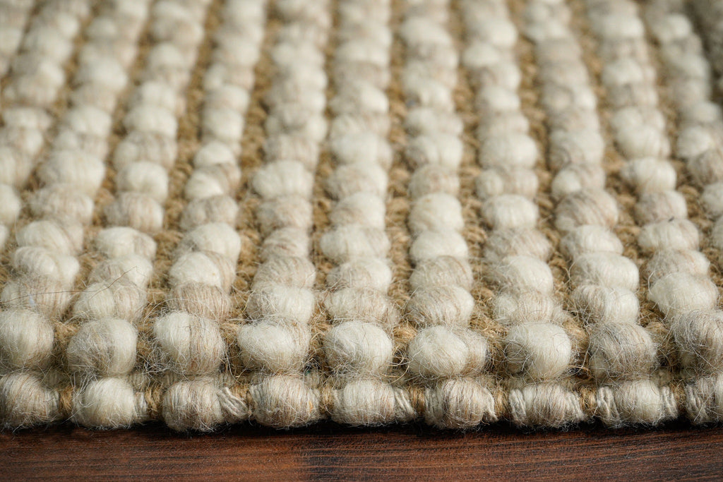 Hand Woven Loop Chunky Camel Beige Scandinavian Indoor Wool Jute Rug, Cozy Felted wool taupe Rug, Pet-Friendly, Customize in any size