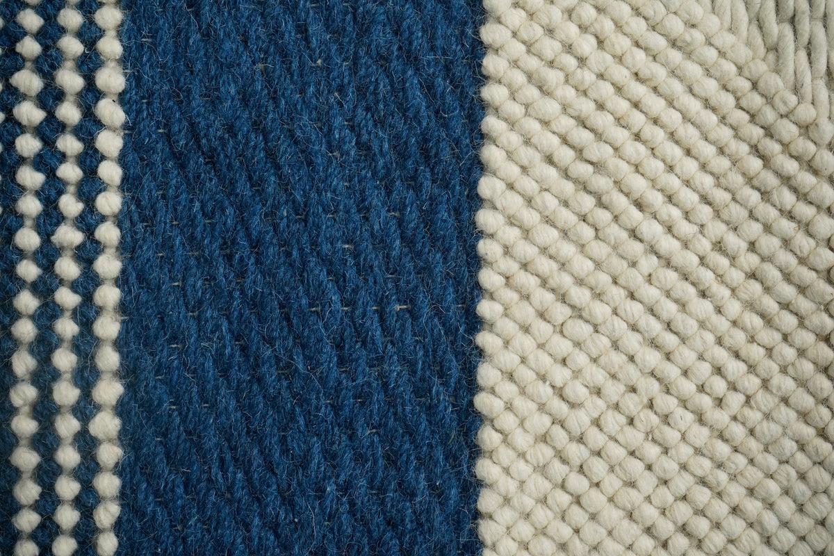 Bohemian blue wool rug full view