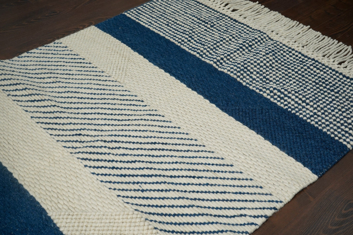 Bohemian blue wool rug corner detail