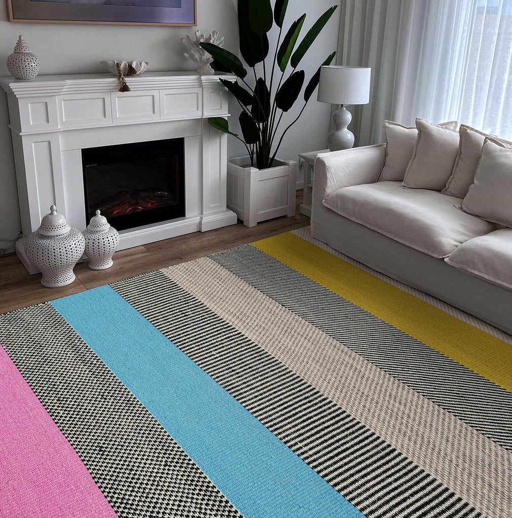 Rainbow striped Colourful Modern Textured wool Kilim Rug, abstract, flatweave rug, Custom made