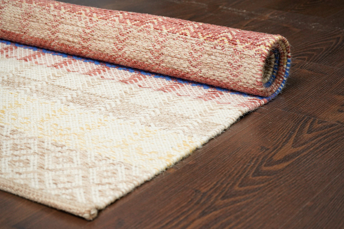 Beige striped rug in natural light