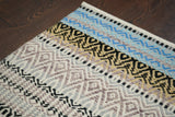 Multi striped rug corner detail showing colour bands