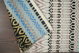 Striped rug placed in a bedroom corner