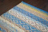 Blue and yellow kilim rug pattern detail