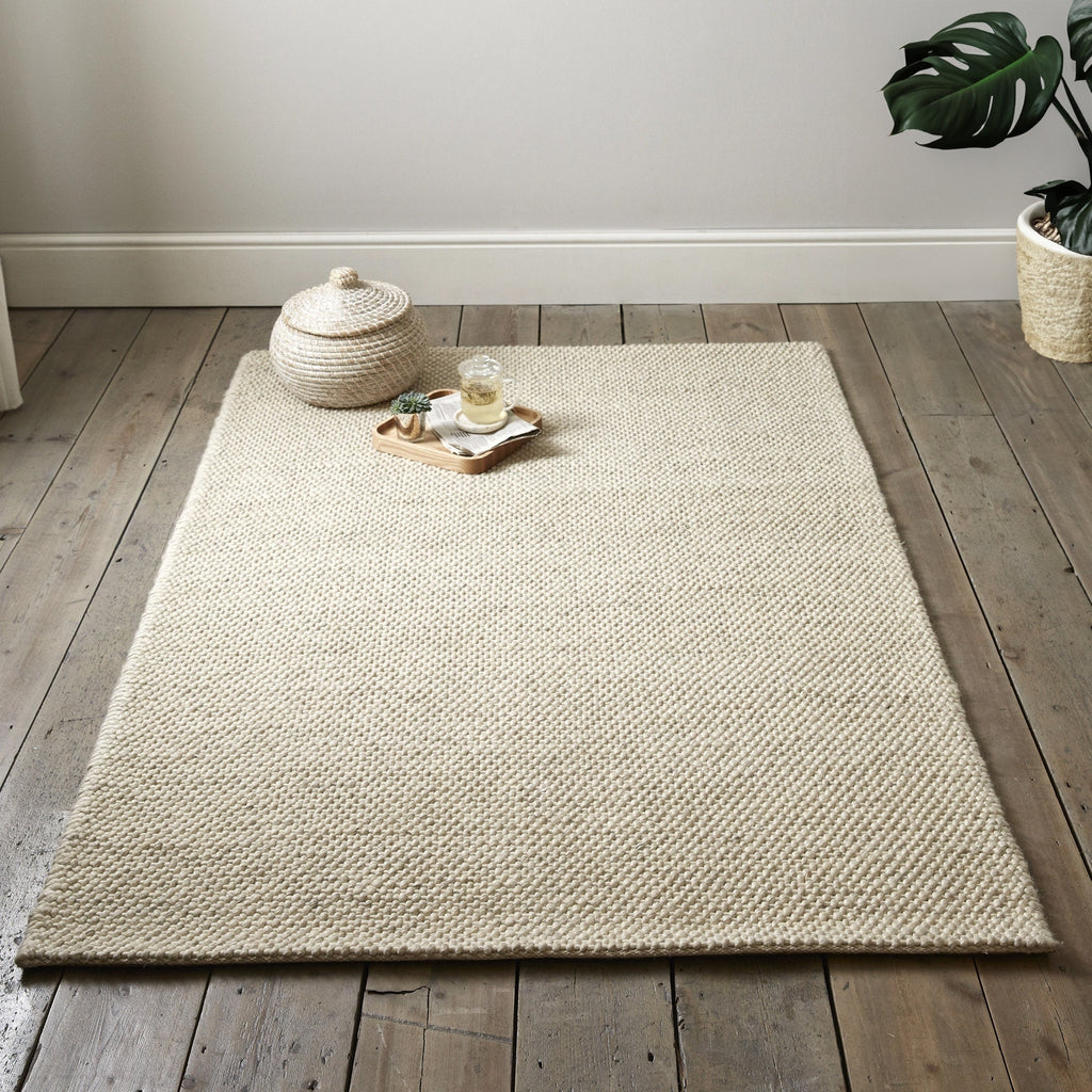 Hand knitted Ivory Wool Area rug, Chunky Basket weave indoor White wool rug, Custom made Room Rug